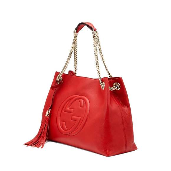 Gucci Soho Red Cellarius GG Logo Leather Chain Tote - Picture 2 of 4